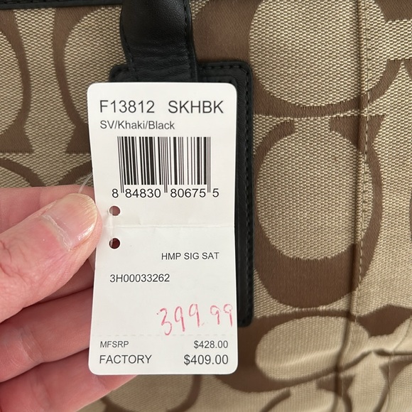 NWT Coach Signature Hampton Carryall Khaki Black leather shoulder bag F13812 - Picture 3 of 8